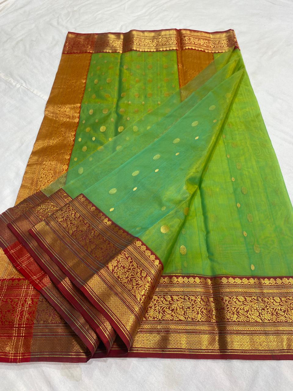 Handwoven Goblin Color Organza Chanderi Katan Silk Saree - Authentic Chanderi silk sarees Chanderi Saree - View 3