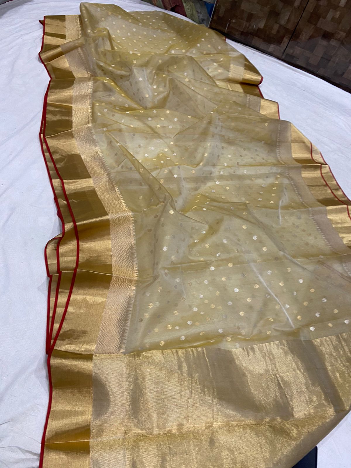 Handwoven Gold Gold Fusion Color Organza Chanderi Katan Silk Saree - Authentic Chanderi silk sarees Chanderi Saree