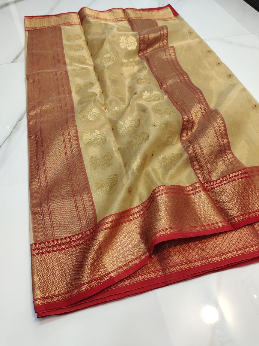 Handwoven Gold Gold Sand Color Organza Chanderi Katan Silk Saree - Authentic Chanderi silk sarees Chanderi Saree - View 1