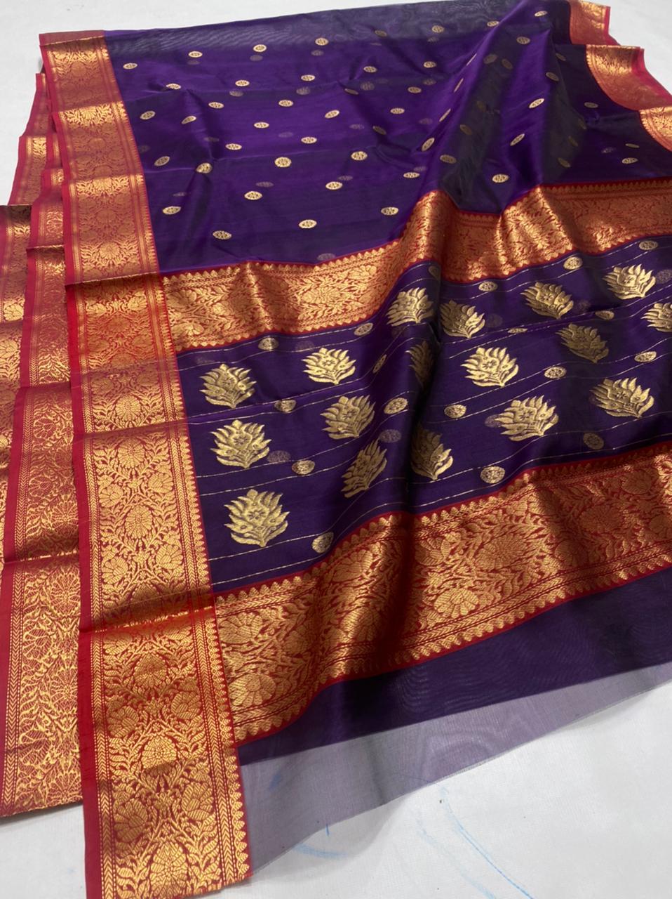 Handwoven Grape Color Organza Chanderi Katan Silk Saree - Authentic Chanderi silk sarees Chanderi Saree - View 2
