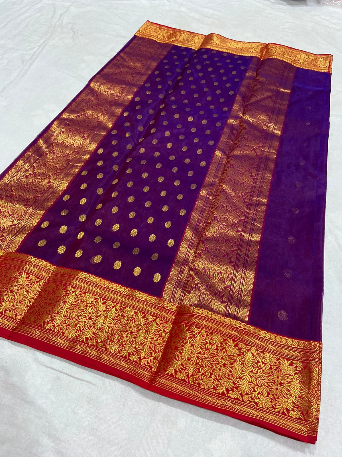 Handwoven Grape Color Organza Chanderi Katan Silk Saree - Authentic Chanderi silk sarees Chanderi Saree - View 1