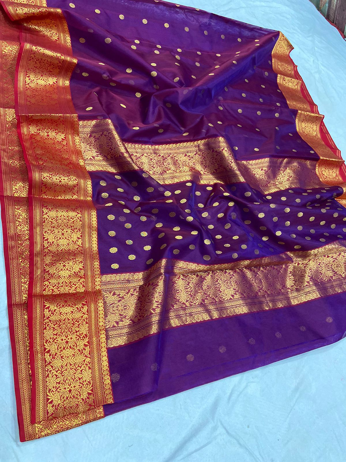 Handwoven Grape Color Organza Chanderi Katan Silk Saree - Authentic Chanderi silk sarees Chanderi Saree - View 2