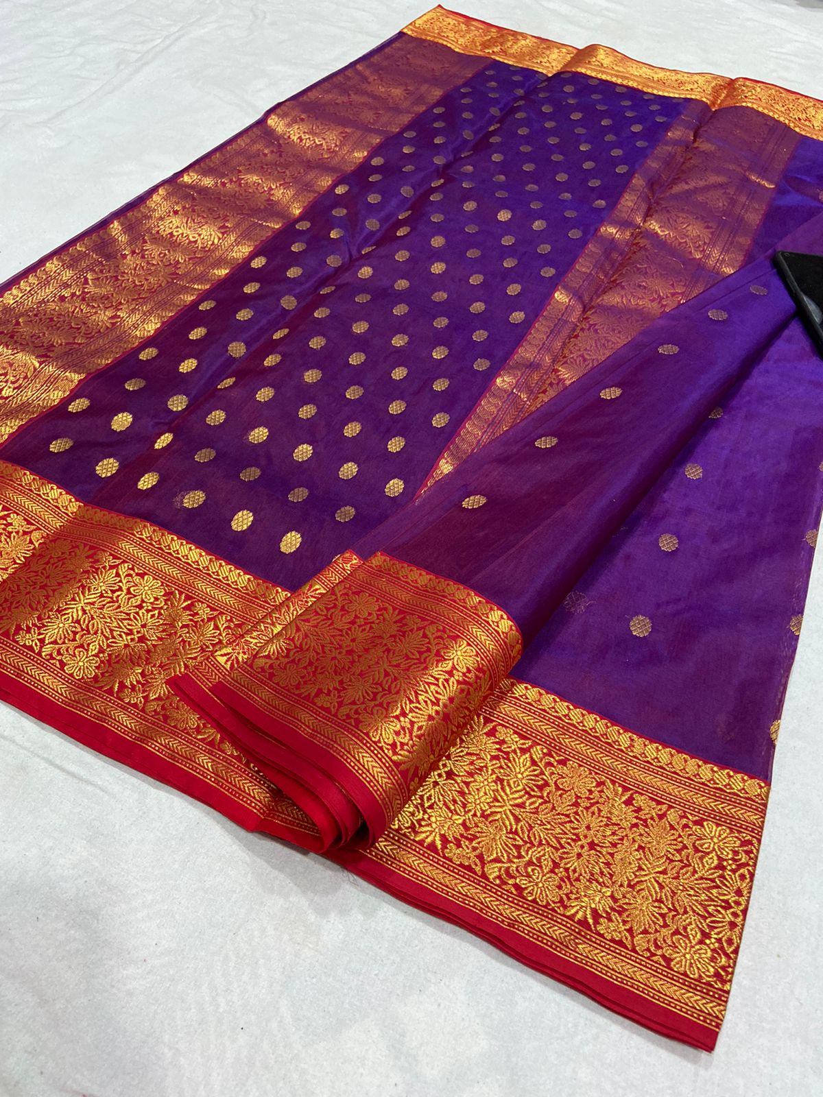 Handwoven Grape Color Organza Chanderi Katan Silk Saree - Authentic Chanderi silk sarees Chanderi Saree - View 3