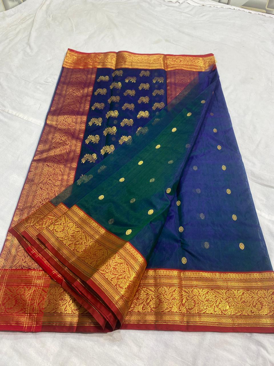 Handwoven Green Green Vogue Color Organza Chanderi Katan Silk Saree - Authentic Chanderi silk sarees Chanderi Saree - View 3