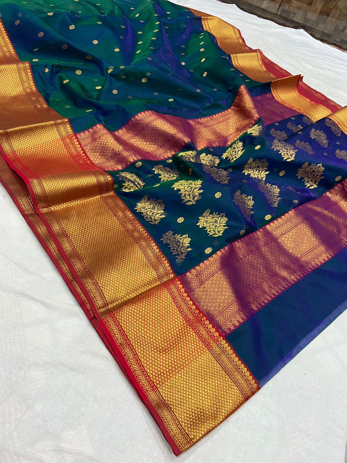 Handwoven Green Green Vogue Color Organza Chanderi Katan Silk Saree - Authentic Chanderi silk sarees Chanderi Saree