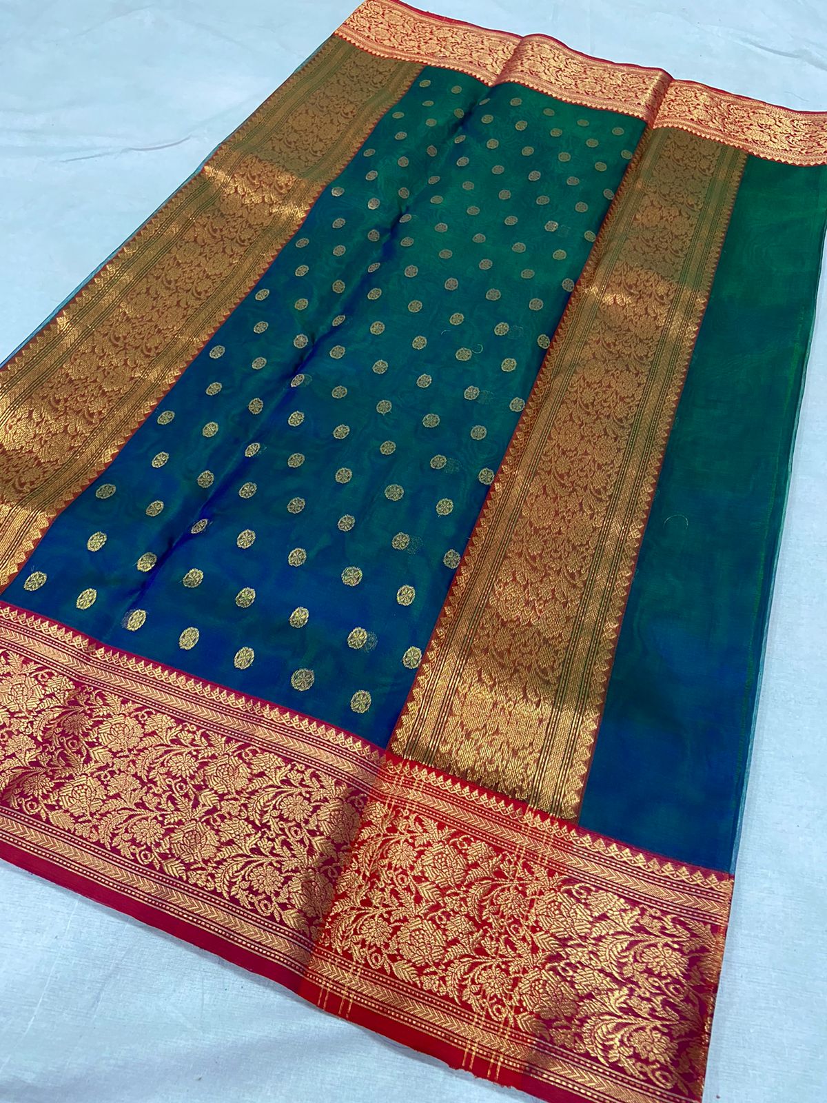 Handwoven Green Green Vogue Color Organza Chanderi Katan Silk Saree - Authentic Chanderi silk sarees Chanderi Saree - View 1