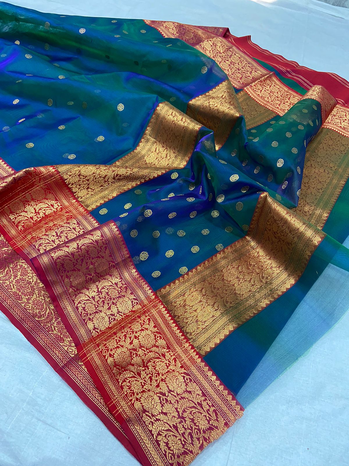 Handwoven Green Green Vogue Color Organza Chanderi Katan Silk Saree - Authentic Chanderi silk sarees Chanderi Saree - View 2