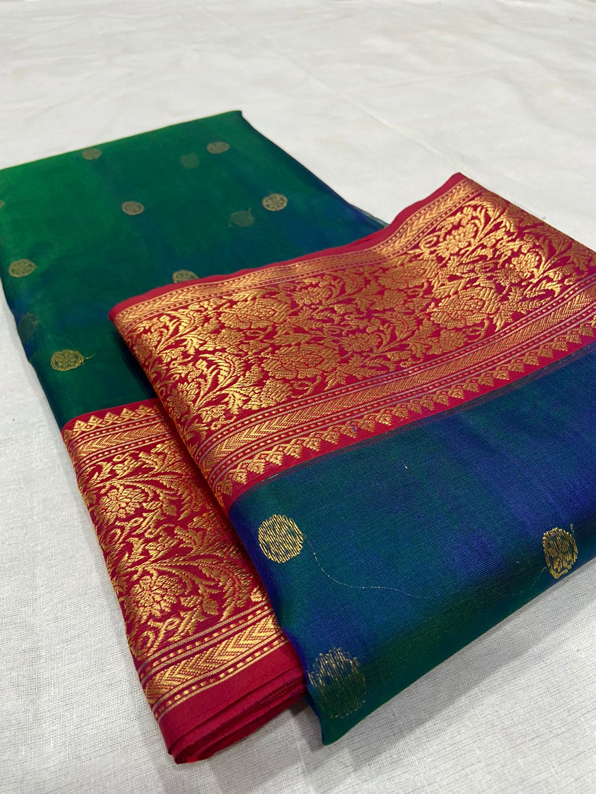 Handwoven Green Green Vogue Color Organza Chanderi Katan Silk Saree - Authentic Chanderi silk sarees Chanderi Saree - View 3