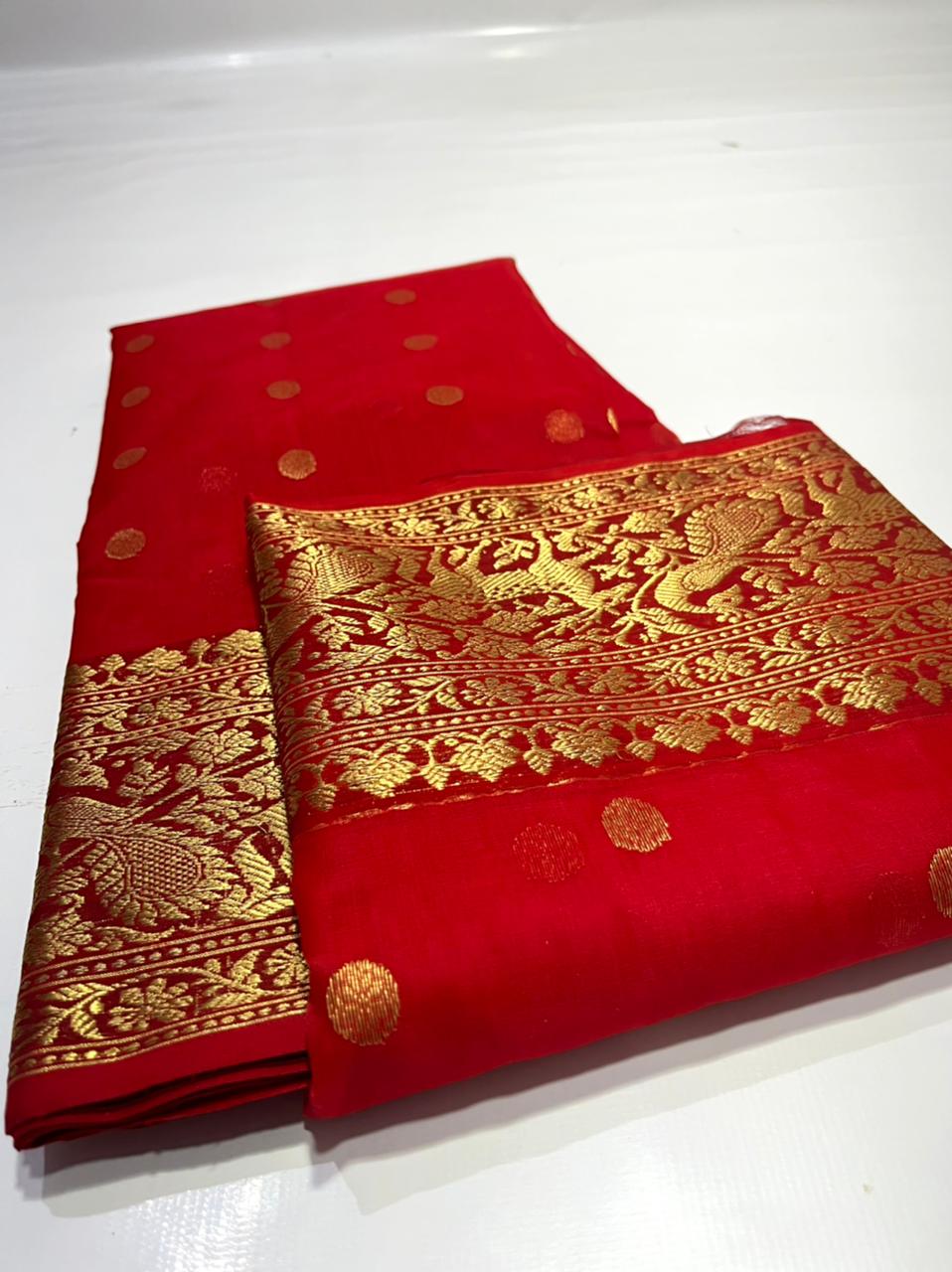 Handwoven Red Guardsman Red Color Organza Chanderi Katan Silk Saree - Authentic Chanderi silk sarees Chanderi Saree - View 3