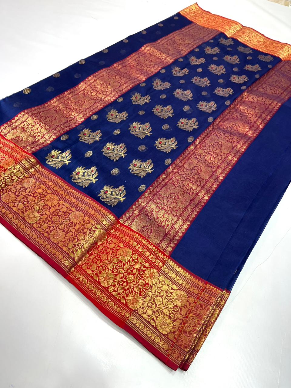 Handwoven Blue Gulf Blue Color Organza Chanderi Katan Silk Saree - Authentic Chanderi silk sarees Chanderi Saree