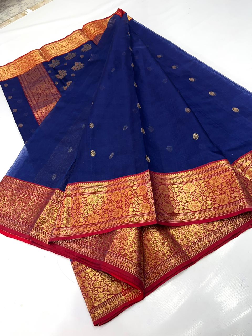Handwoven Blue Gulf Blue Color Organza Chanderi Katan Silk Saree - Authentic Chanderi silk sarees Chanderi Saree - View 3