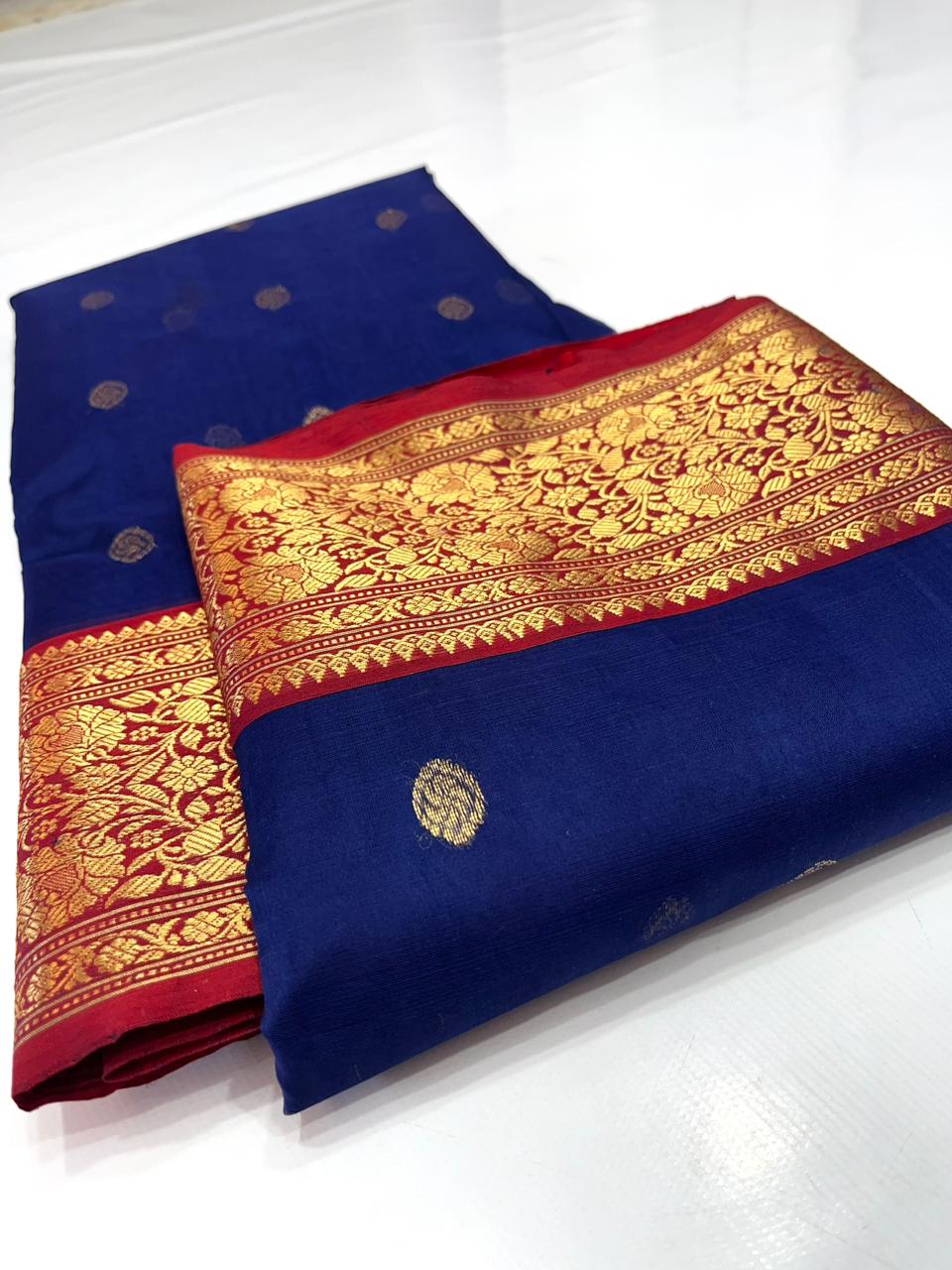 Handwoven Blue Gulf Blue Color Organza Chanderi Katan Silk Saree - Authentic Chanderi silk sarees Chanderi Saree - View 4