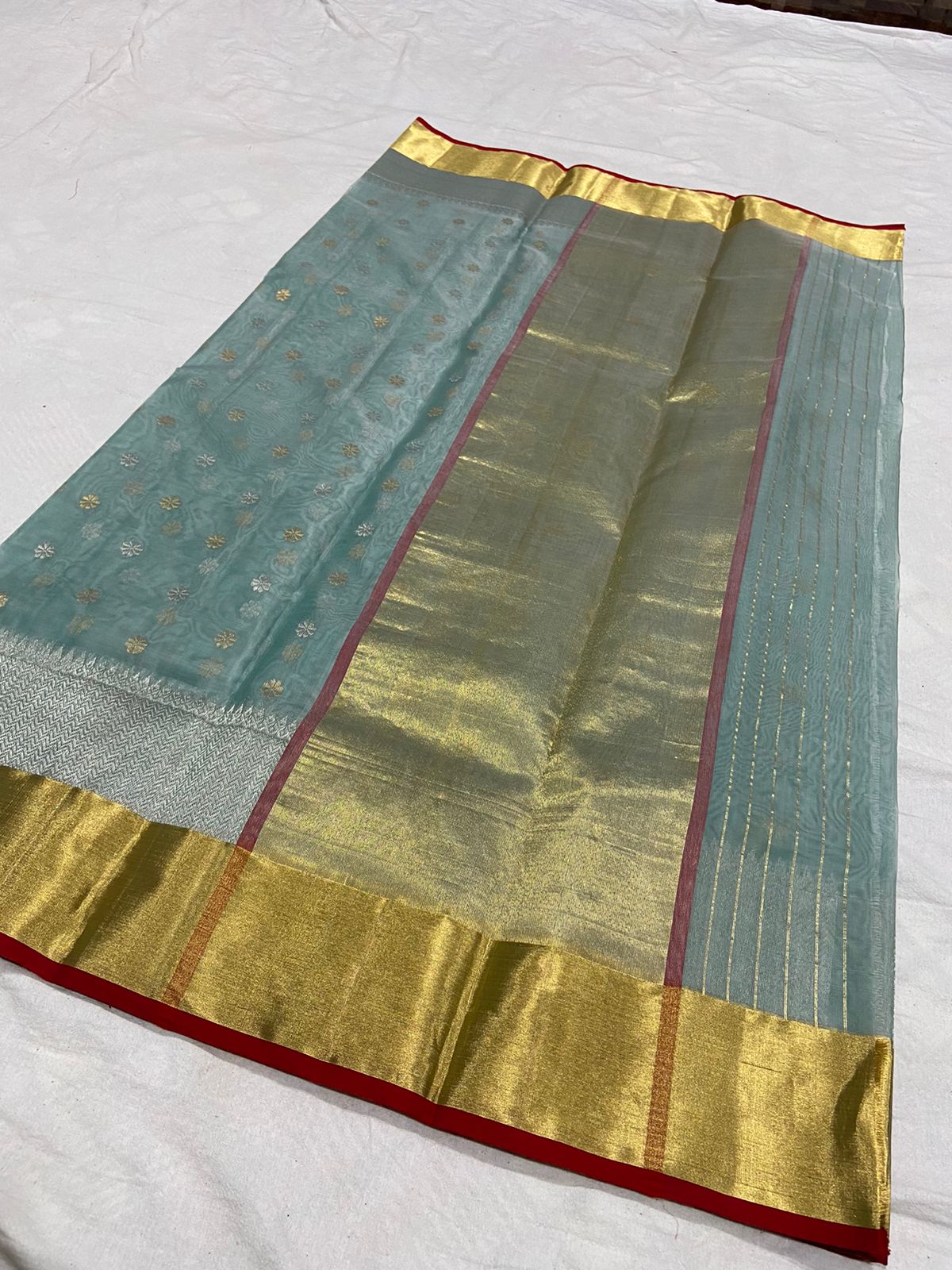 Handwoven Gumbo Color Organza Chanderi Katan Silk Saree - Authentic Chanderi silk sarees Chanderi Saree - View 2