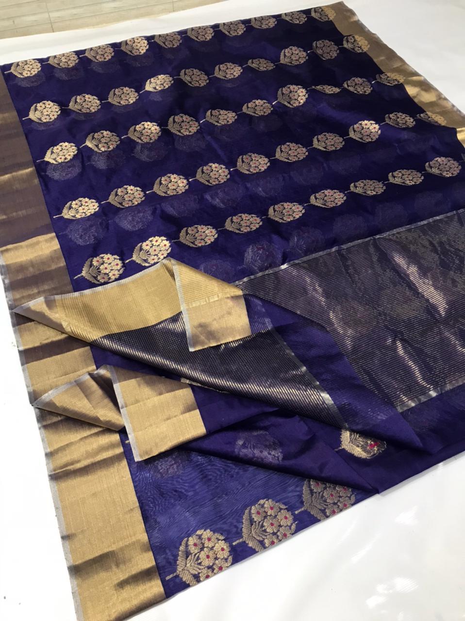 Handwoven Haiti Color Chanderi Pattu Silk Saree - Authentic Chanderi silk sarees Chanderi Saree
