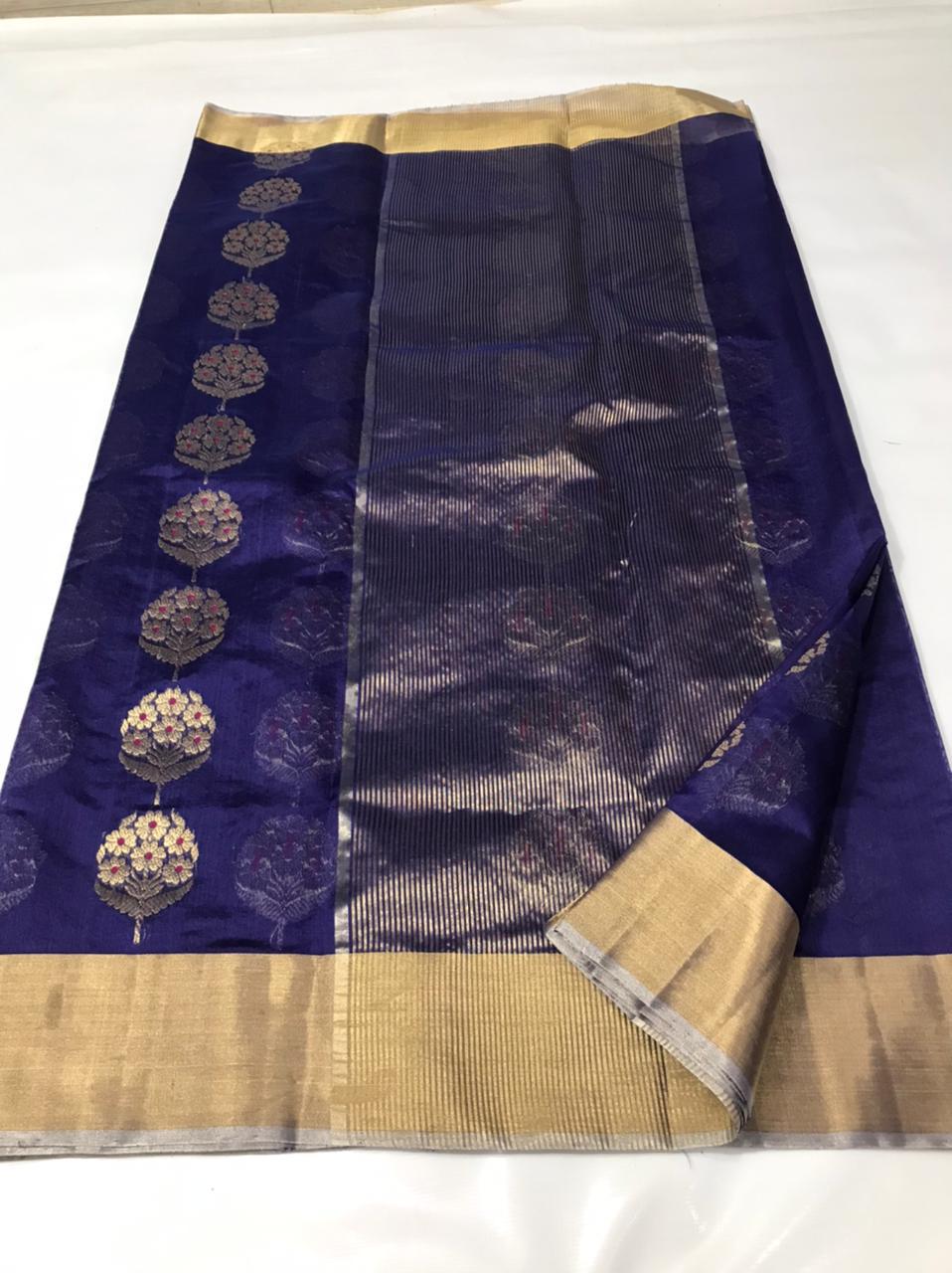 Handwoven Haiti Color Chanderi Pattu Silk Saree - Authentic Chanderi silk sarees Chanderi Saree - View 2