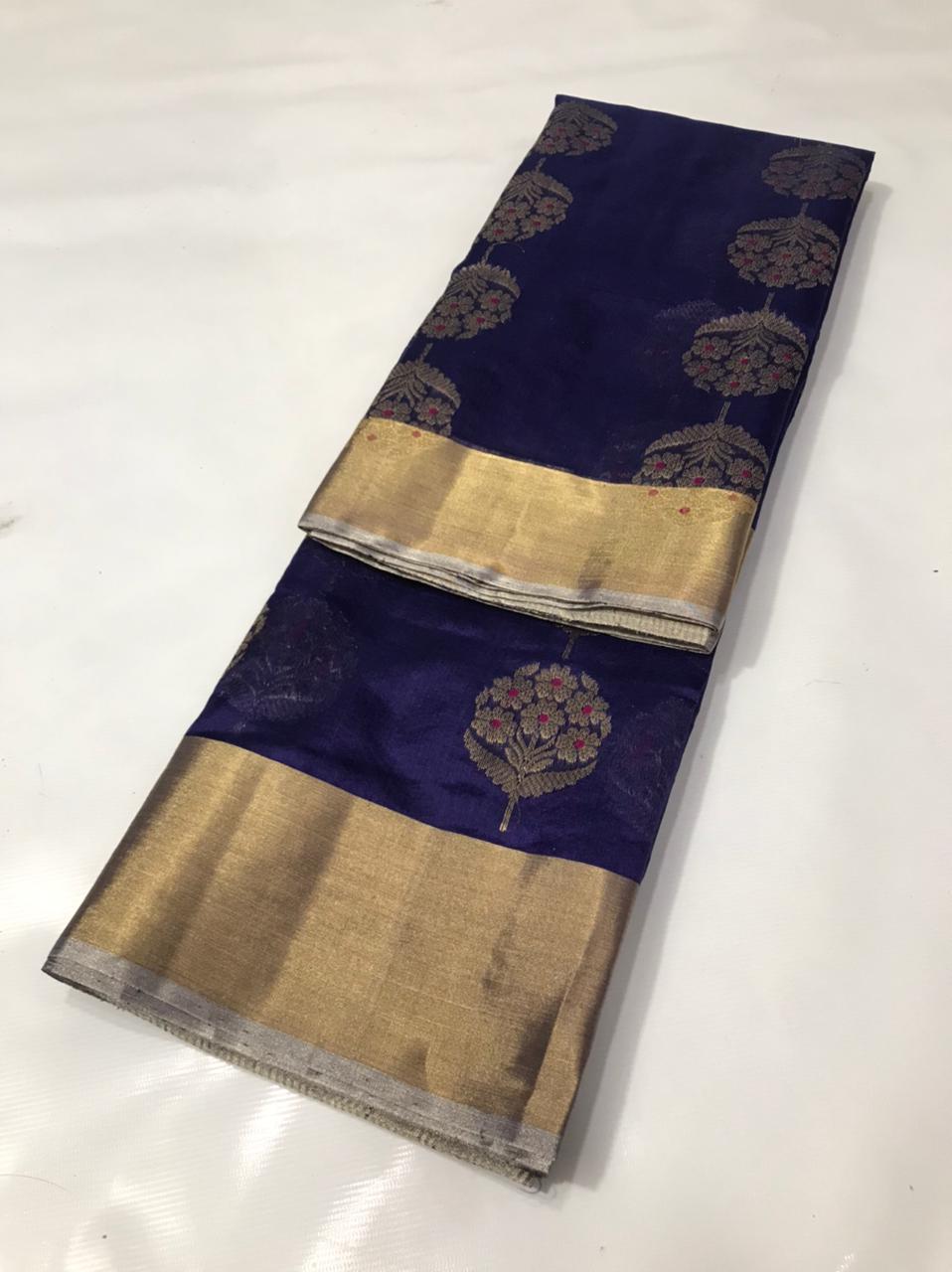 Handwoven Haiti Color Chanderi Pattu Silk Saree - Authentic Chanderi silk sarees Chanderi Saree - View 3