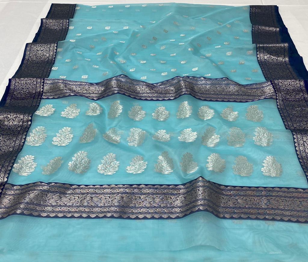 Handwoven Half baked Color Organza Chanderi Katan Silk Saree - Authentic Chanderi silk sarees Chanderi Saree - View 1