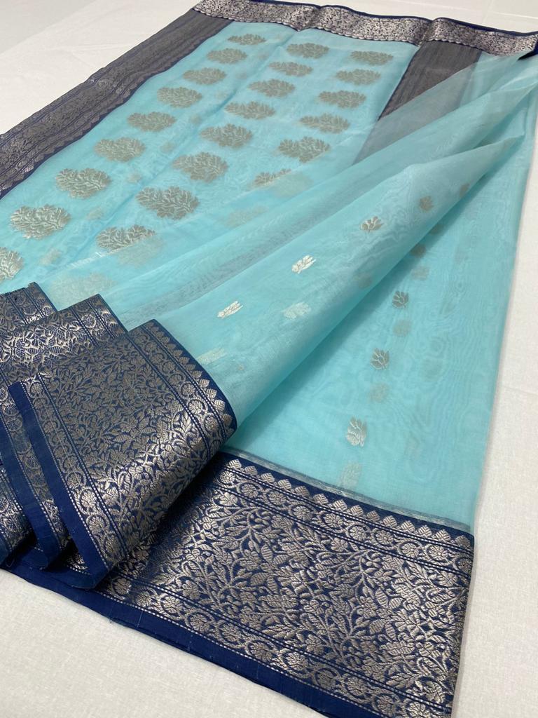 Handwoven Half baked Color Organza Chanderi Katan Silk Saree - Authentic Chanderi silk sarees Chanderi Saree - View 3
