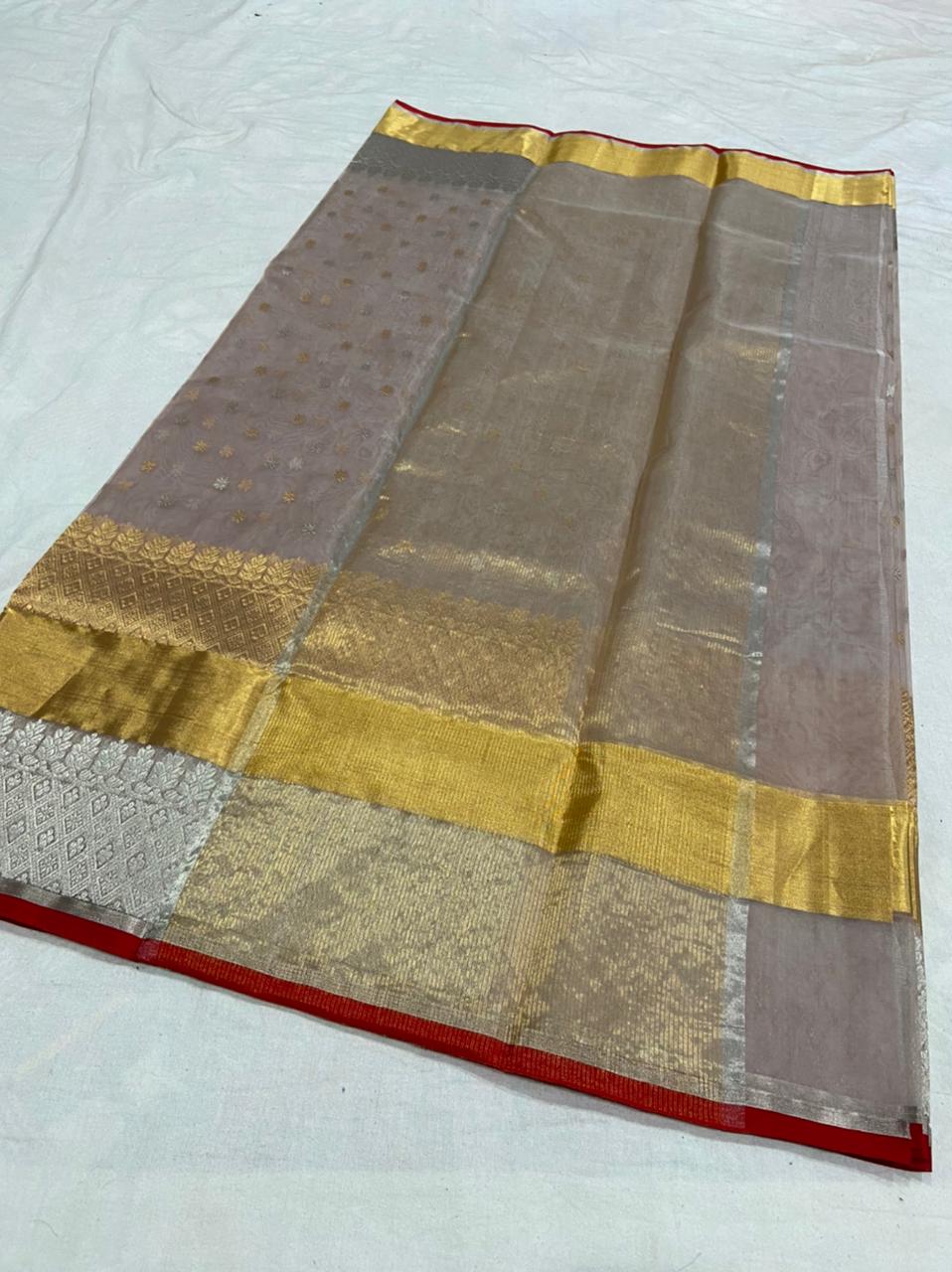 Handwoven Hemp Color Organza Chanderi Katan Silk Saree - Authentic Chanderi silk sarees Chanderi Saree - View 2