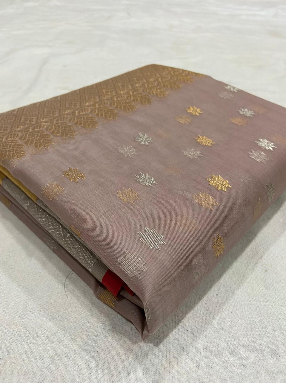 Handwoven Hemp Color Organza Chanderi Katan Silk Saree - Authentic Chanderi silk sarees Chanderi Saree - View 3