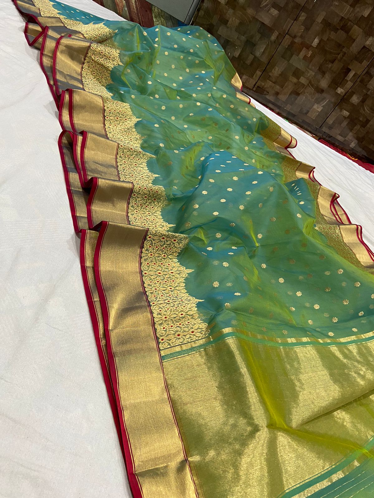 Handwoven Highland Color Organza Chanderi Katan Silk Saree - Authentic Chanderi silk sarees Chanderi Saree