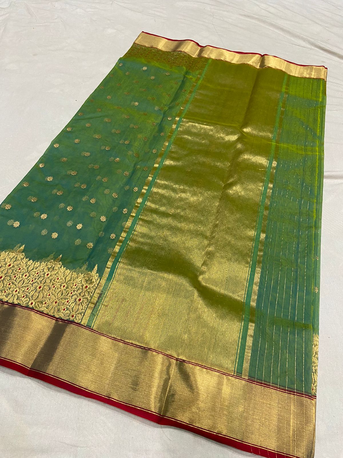 Handwoven Highland Color Organza Chanderi Katan Silk Saree - Authentic Chanderi silk sarees Chanderi Saree - View 2