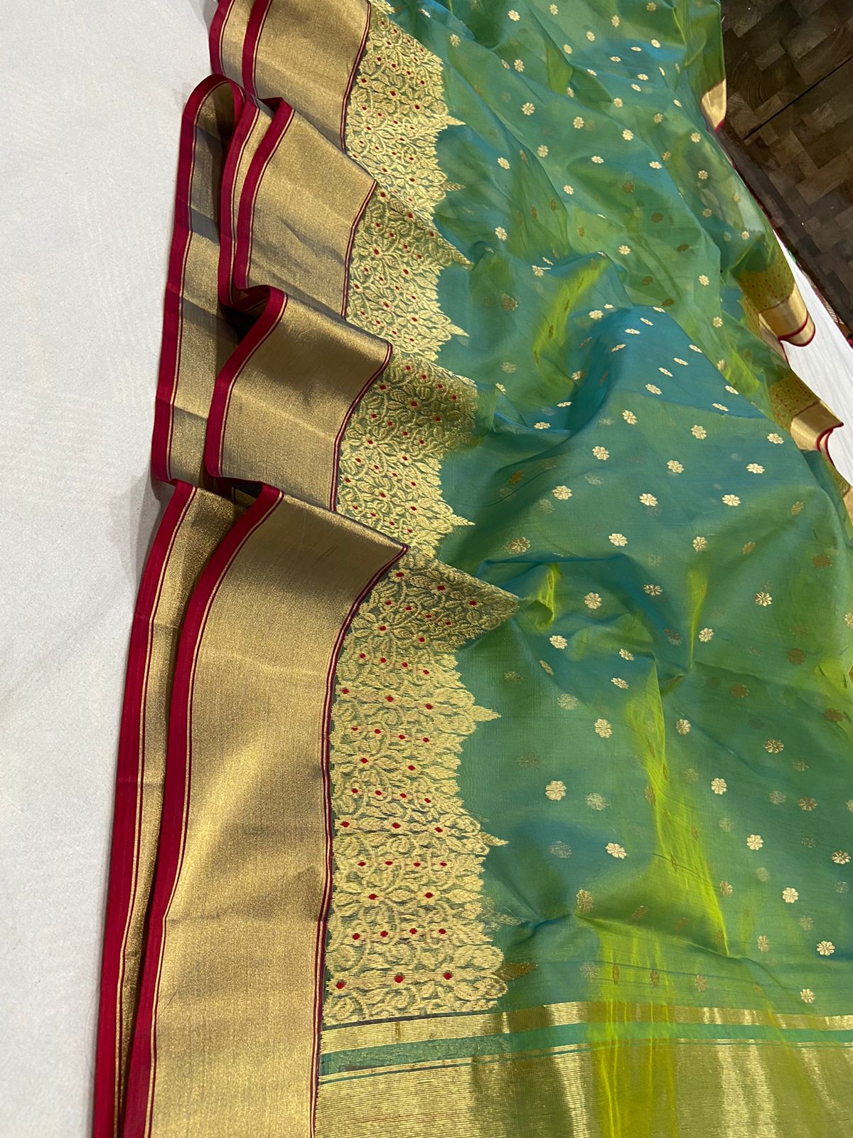Handwoven Highland Color Organza Chanderi Katan Silk Saree - Authentic Chanderi silk sarees Chanderi Saree - View 3