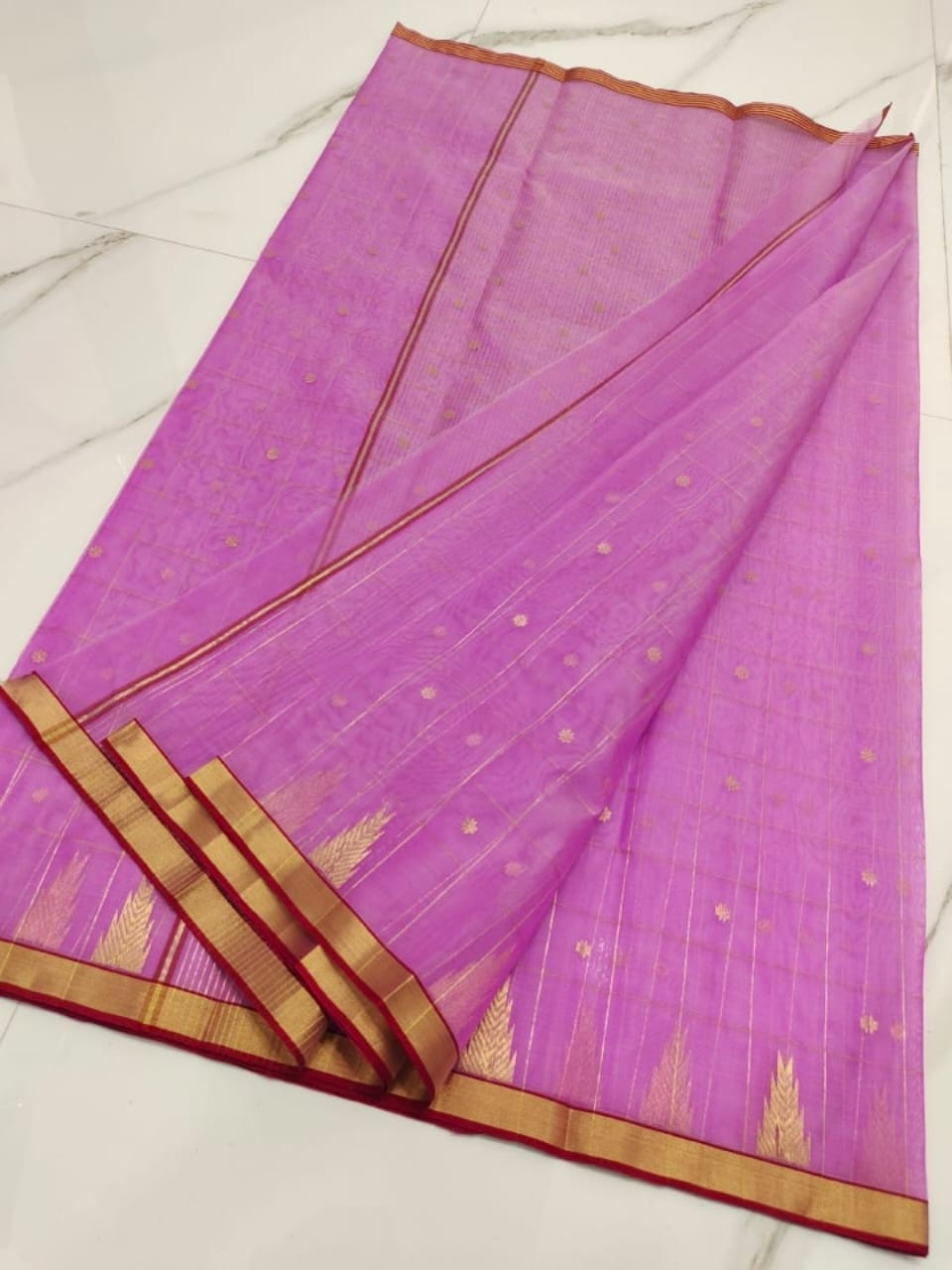 Handwoven Hopbush Color Organza Chanderi Katan Silk Saree - Authentic Chanderi silk sarees Chanderi Saree - View 2