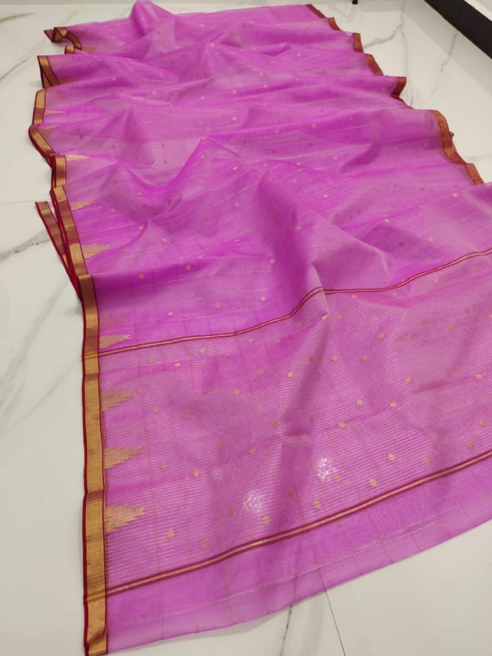 Handwoven Hopbush Color Organza Chanderi Katan Silk Saree - Authentic Chanderi silk sarees Chanderi Saree - View 3