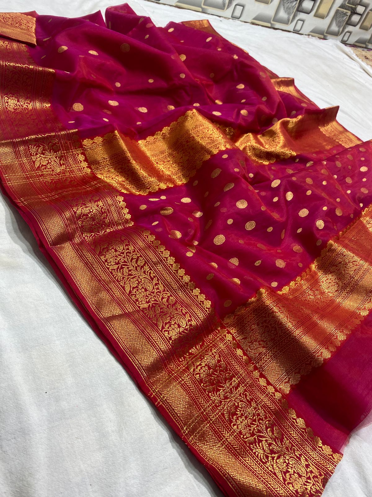 Handwoven Jazzberry Jam Color Organza Chanderi Katan Silk Saree - Authentic Chanderi silk sarees Chanderi Saree - View 1