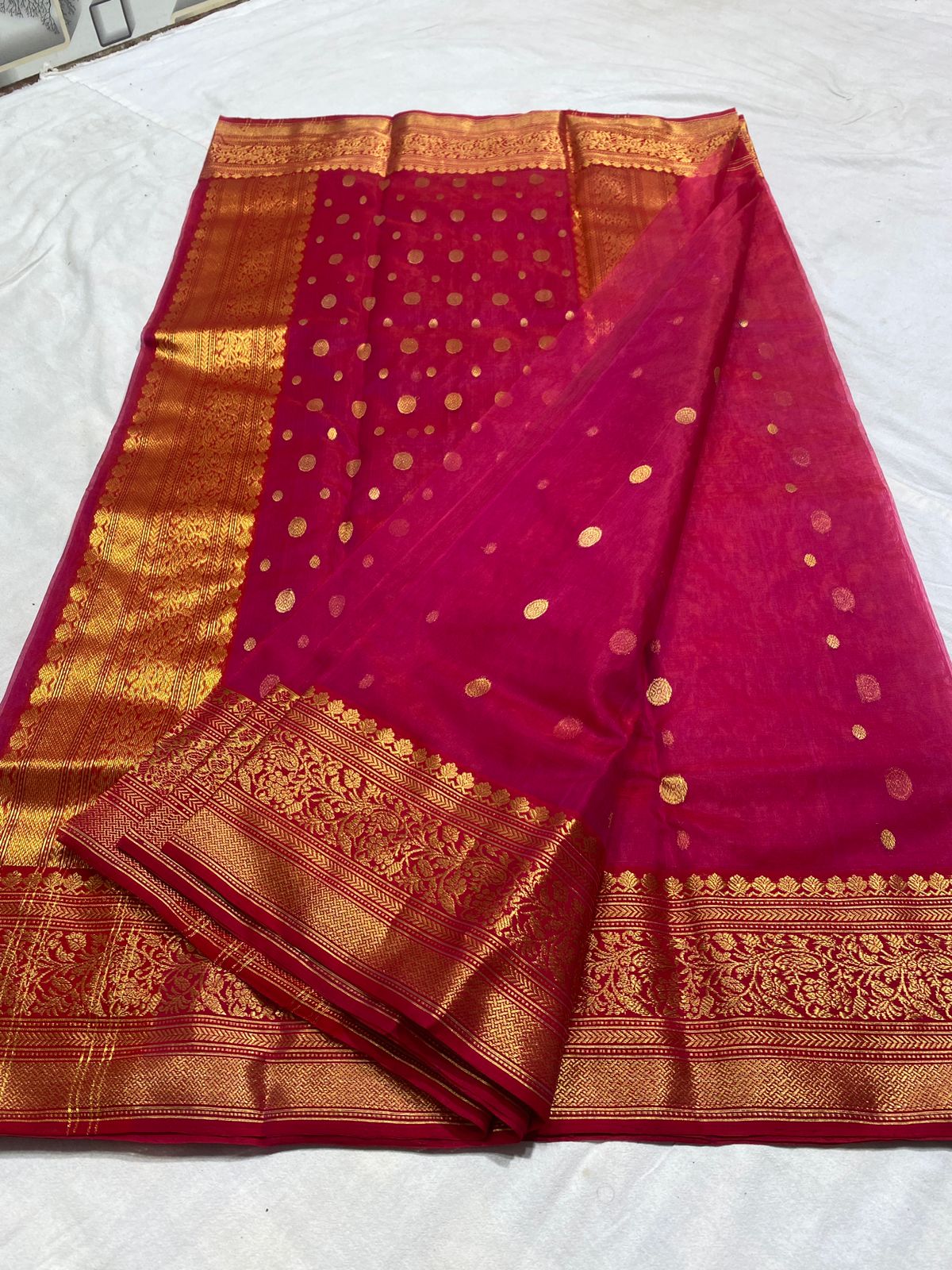 Handwoven Jazzberry Jam Color Organza Chanderi Katan Silk Saree - Authentic Chanderi silk sarees Chanderi Saree - View 2