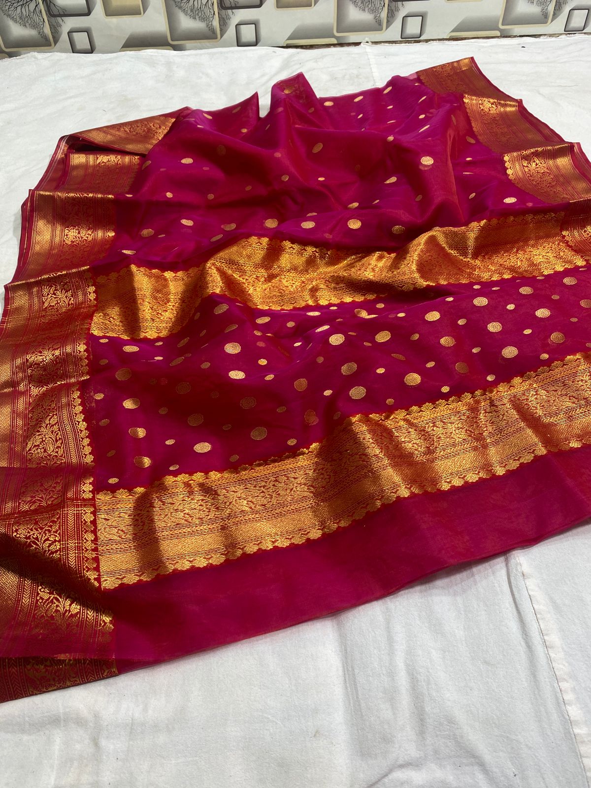Handwoven Jazzberry Jam Color Organza Chanderi Katan Silk Saree - Authentic Chanderi silk sarees Chanderi Saree - View 3