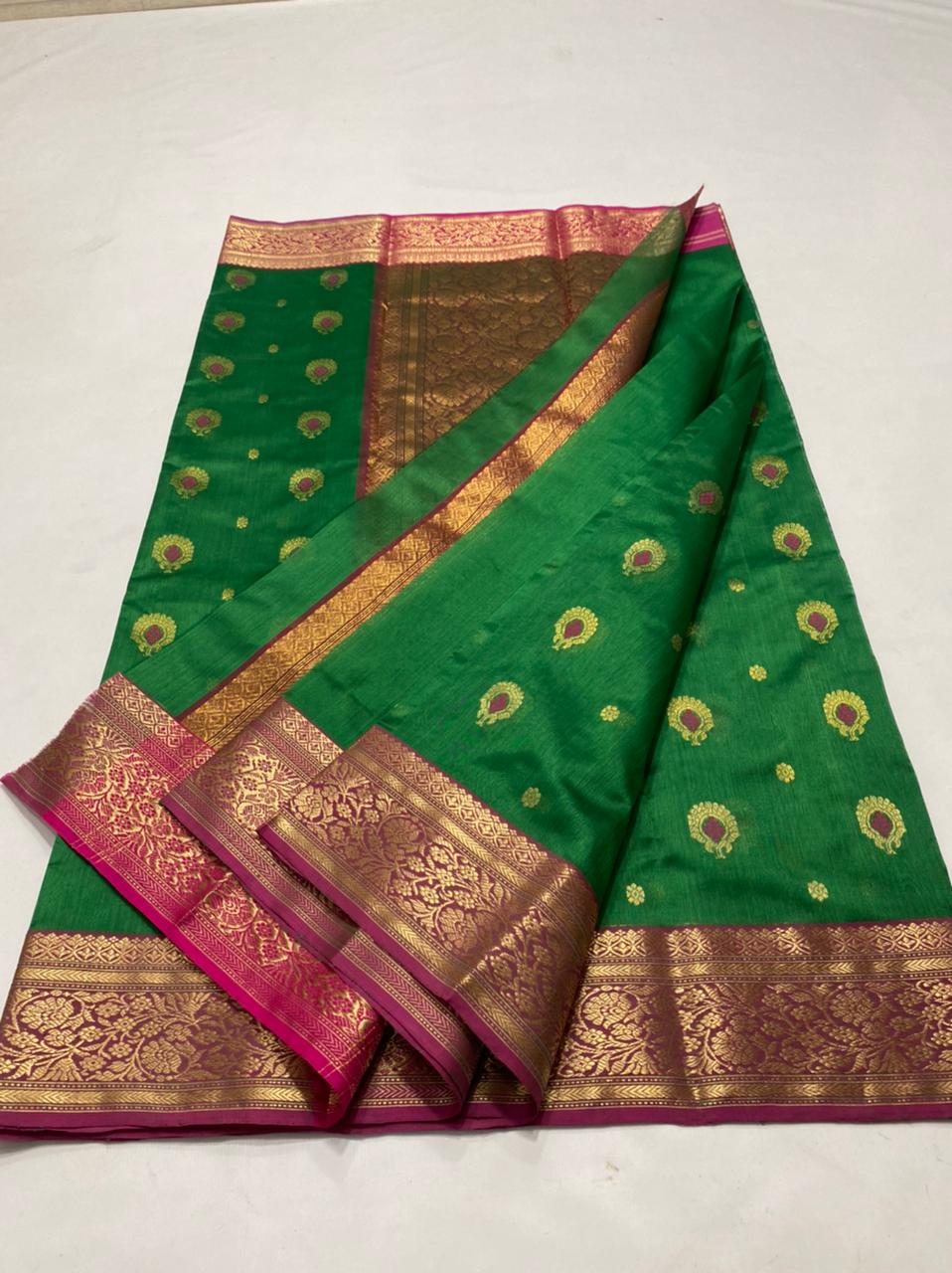 Handwoven Jewel Color Chanderi Pattu Silk Saree - Authentic Chanderi silk sarees Chanderi Saree - View 2