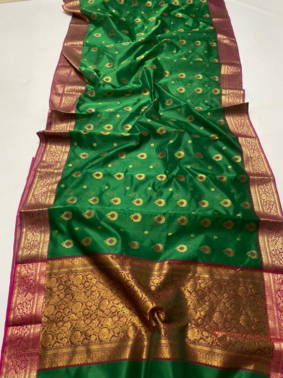 Handwoven Jewel Color Chanderi Pattu Silk Saree - Authentic Chanderi silk sarees Chanderi Saree - View 3