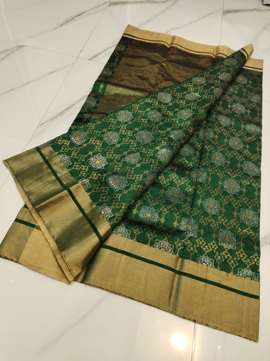 Handwoven Killarney Color Chanderi Pattu Silk Saree - Authentic Chanderi silk sarees Chanderi Saree - View 1