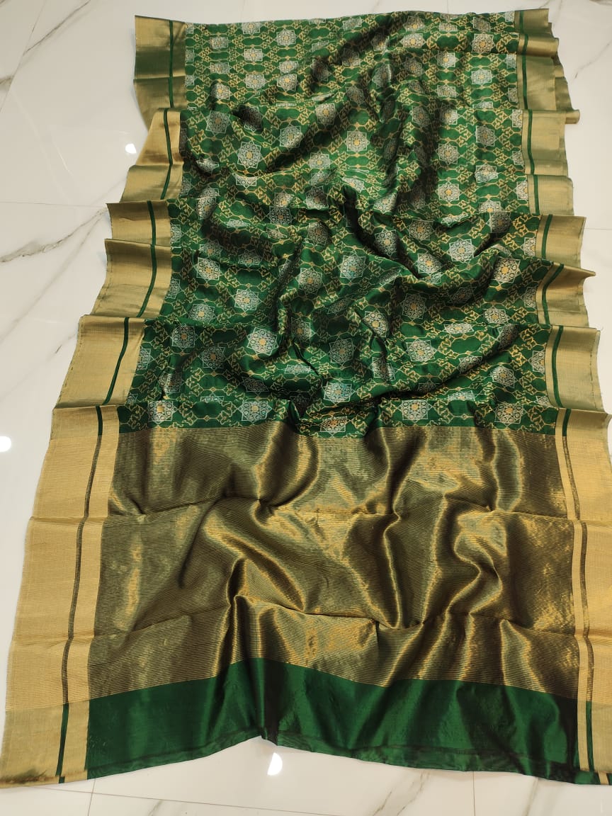 Handwoven Killarney Color Chanderi Pattu Silk Saree - Authentic Chanderi silk sarees Chanderi Saree - View 2
