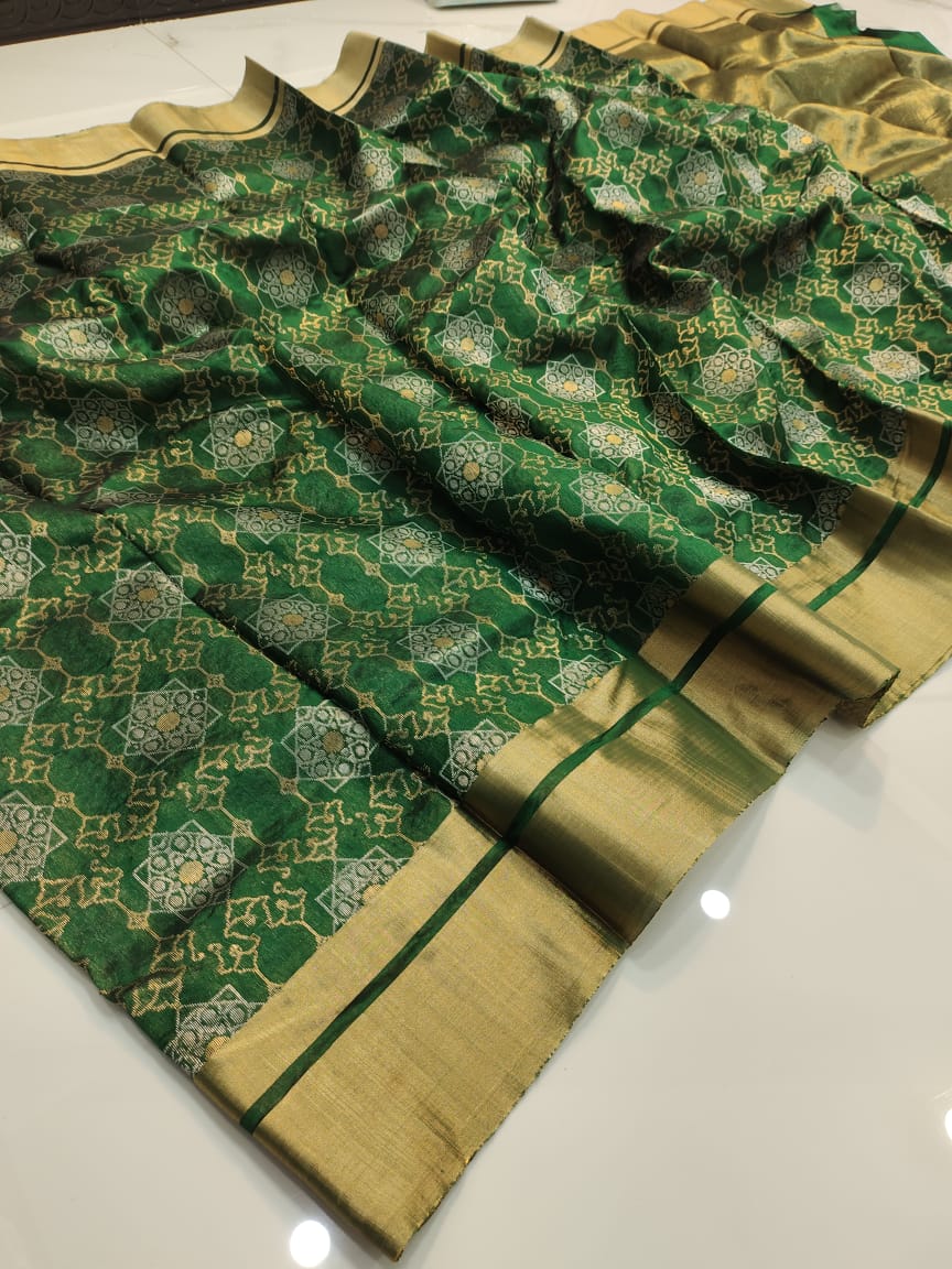 Handwoven Killarney Color Chanderi Pattu Silk Saree - Authentic Chanderi silk sarees Chanderi Saree - View 3