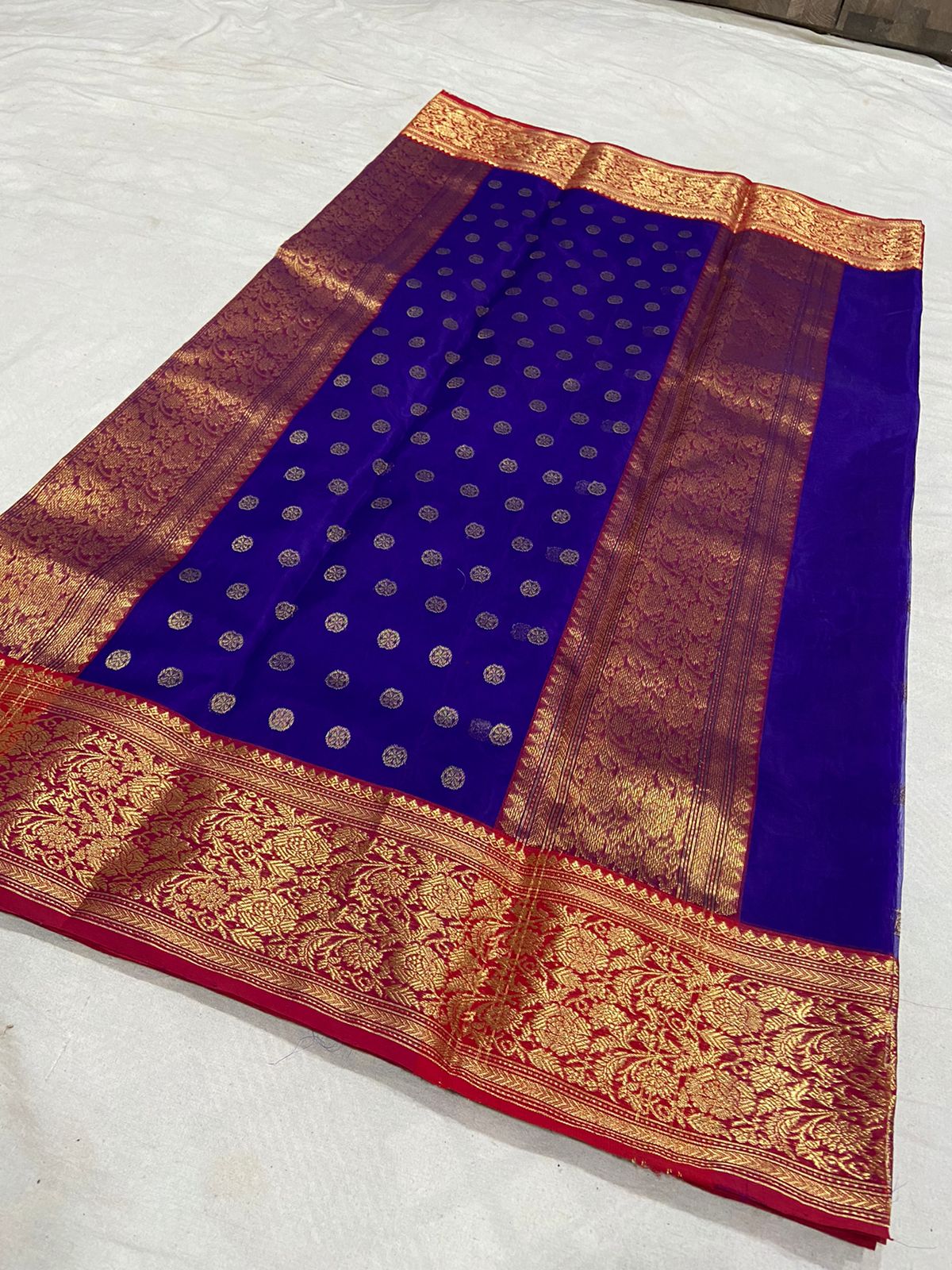Handwoven Kingfisher Daisy Color Organza Chanderi Katan Silk Saree - Authentic Chanderi silk sarees Chanderi Saree - View 2