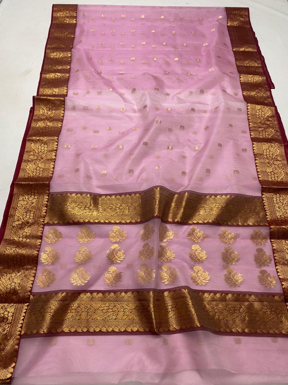 Handwoven Kobi Color Organza Chanderi Katan Silk Saree - Authentic Chanderi silk sarees Chanderi Saree