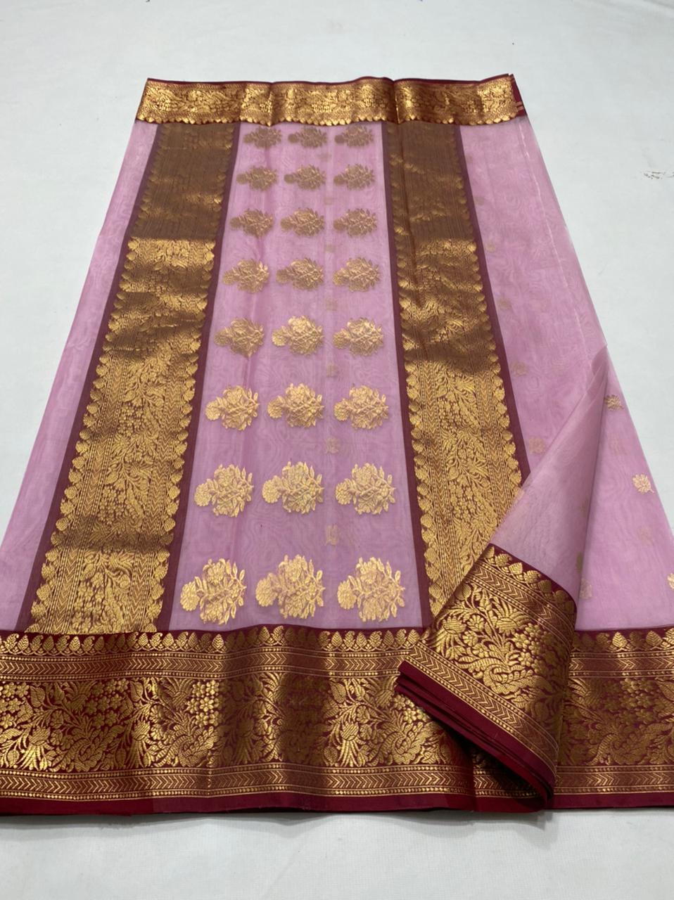 Handwoven Kobi Color Organza Chanderi Katan Silk Saree - Authentic Chanderi silk sarees Chanderi Saree - View 2
