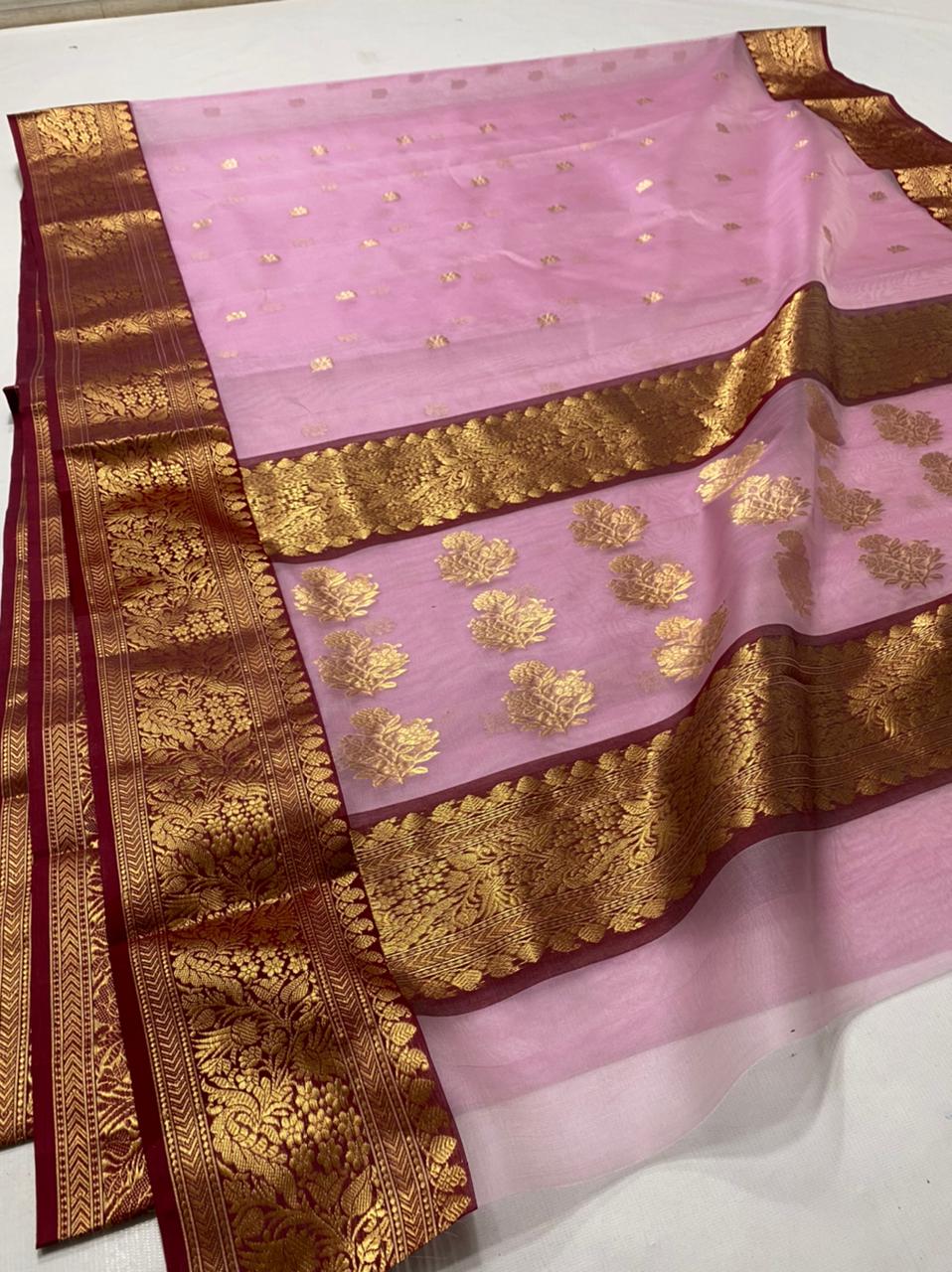 Handwoven Kobi Color Organza Chanderi Katan Silk Saree - Authentic Chanderi silk sarees Chanderi Saree - View 3