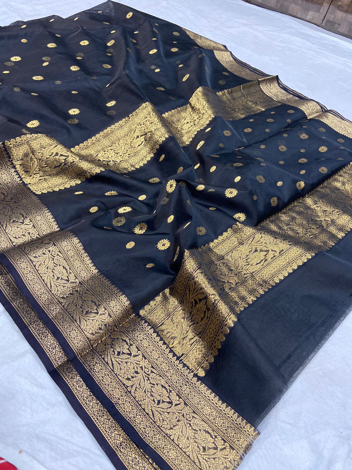 Handwoven Leather Jacket Color Organza Chanderi Katan Silk Saree - Authentic Chanderi silk sarees Chanderi Saree - View 2