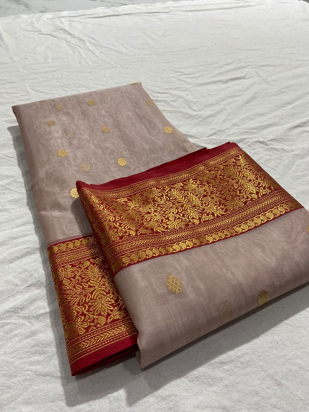 Handwoven Light Taupe Color Organza Chanderi Katan Silk Saree - Authentic Chanderi silk sarees Chanderi Saree - View 4
