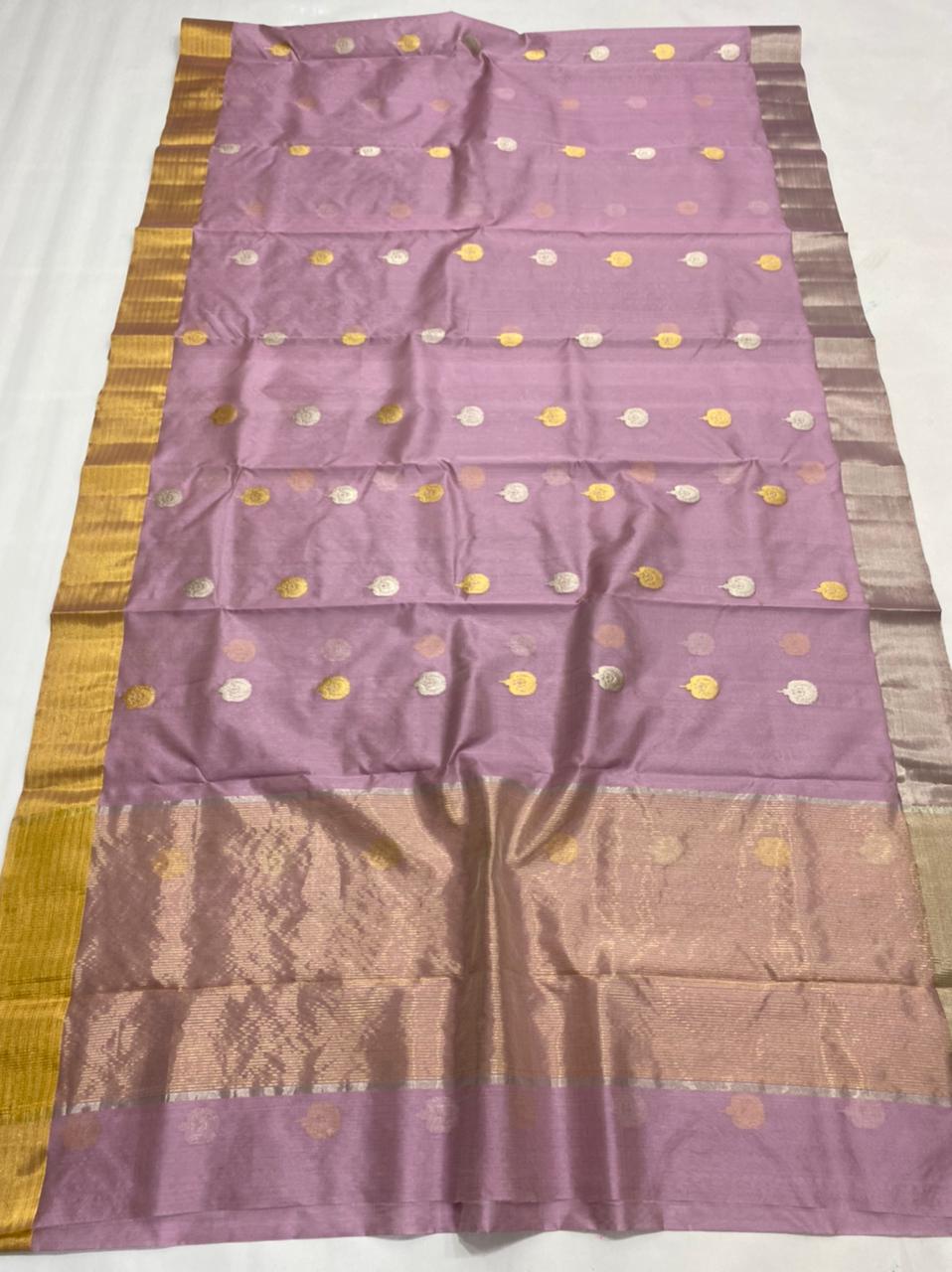 Handwoven Lily Color Chanderi Pattu Silk Saree - Authentic Chanderi silk sarees Chanderi Saree - View 1