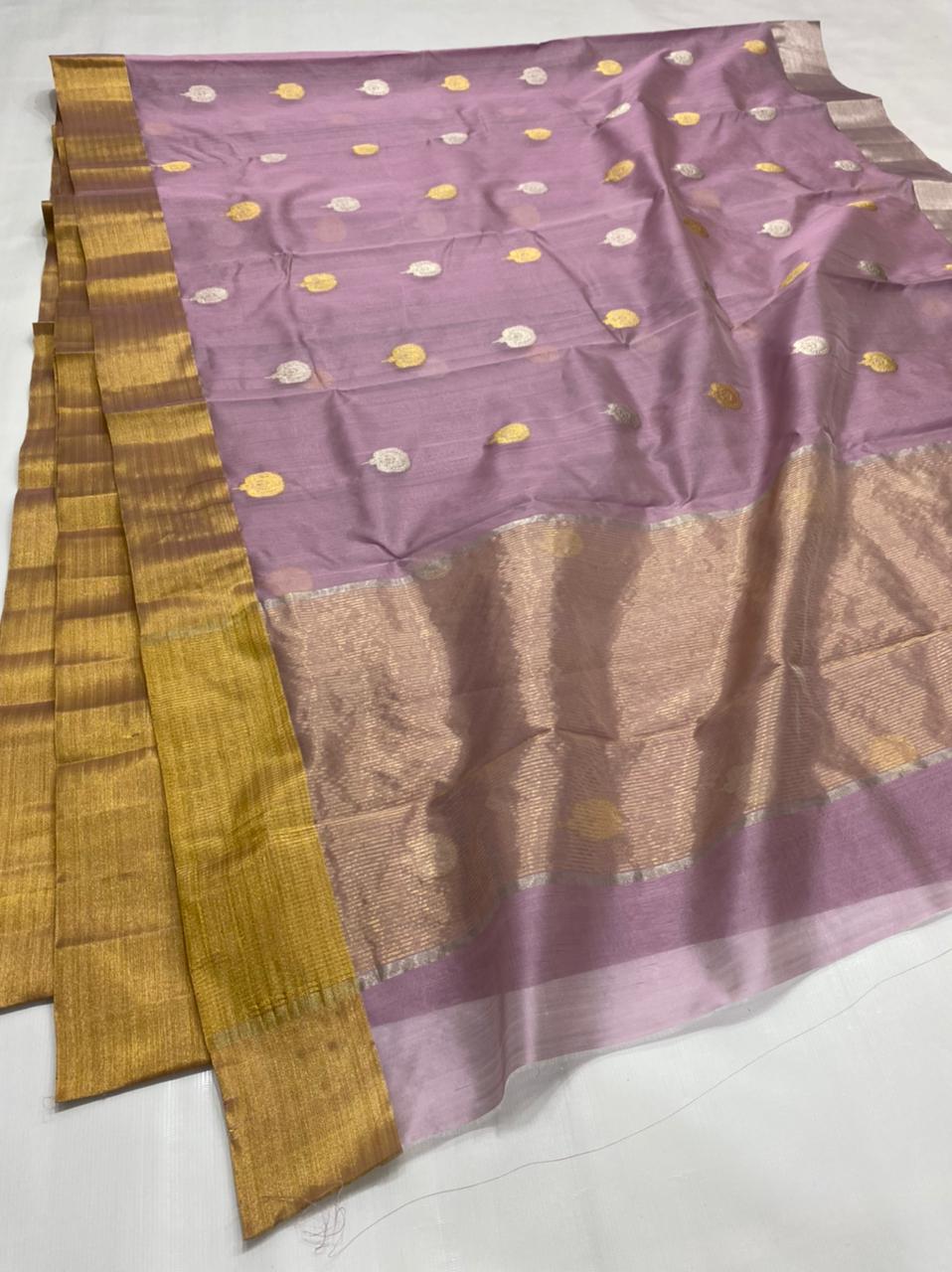 Handwoven Lily Color Chanderi Pattu Silk Saree - Authentic Chanderi silk sarees Chanderi Saree - View 2