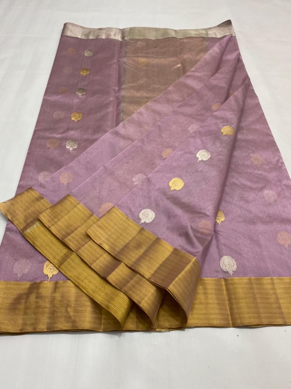 Handwoven Lily Color Chanderi Pattu Silk Saree - Authentic Chanderi silk sarees Chanderi Saree - View 3