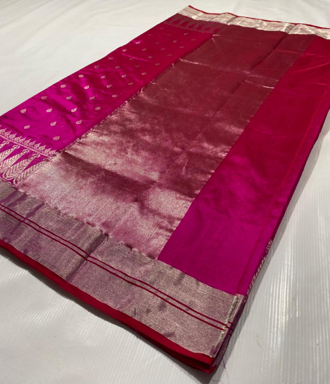 Handwoven Lipstick Color Chanderi Pattu Silk Saree - Authentic Chanderi silk sarees Chanderi Saree - View 2