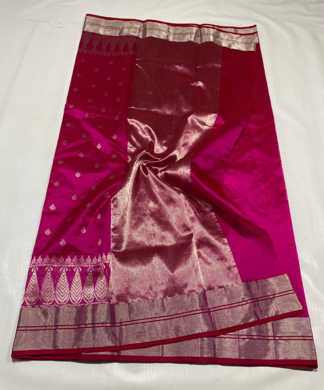 Handwoven Lipstick Color Chanderi Pattu Silk Saree - Authentic Chanderi silk sarees Chanderi Saree - View 3