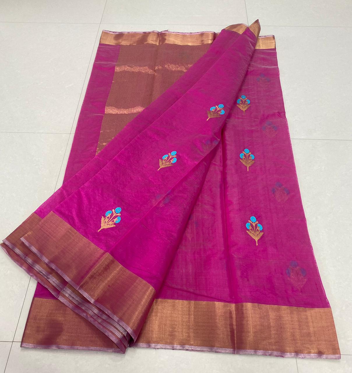 Handwoven Lipstick Color Chanderi Pattu Silk Saree - Authentic Chanderi silk sarees Chanderi Saree - View 1