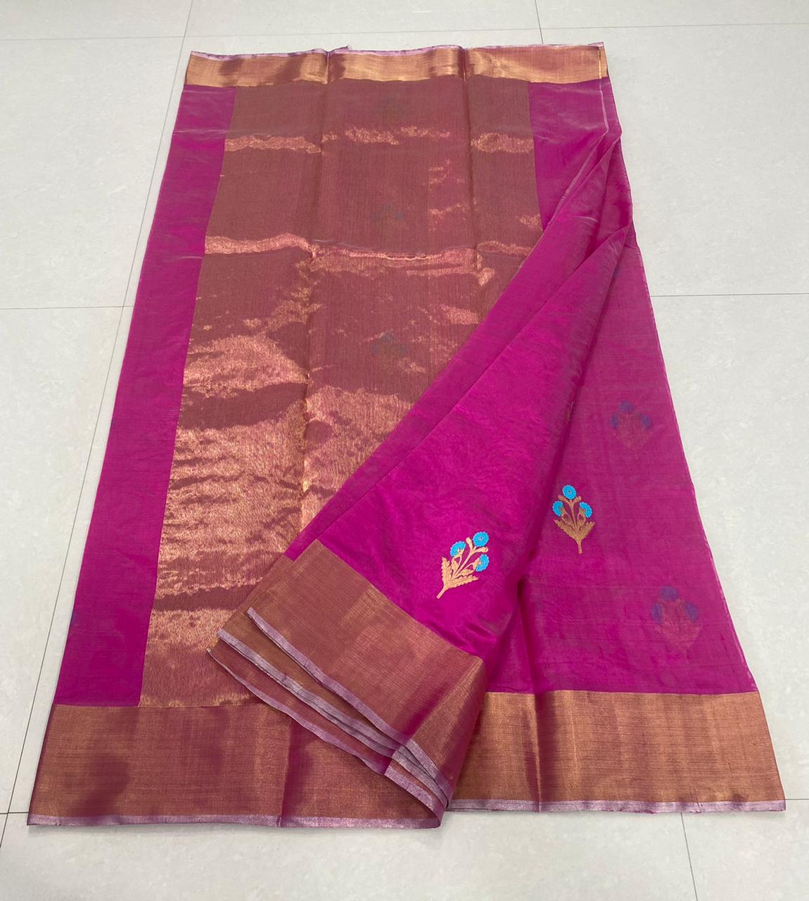 Handwoven Lipstick Color Chanderi Pattu Silk Saree - Authentic Chanderi silk sarees Chanderi Saree - View 2